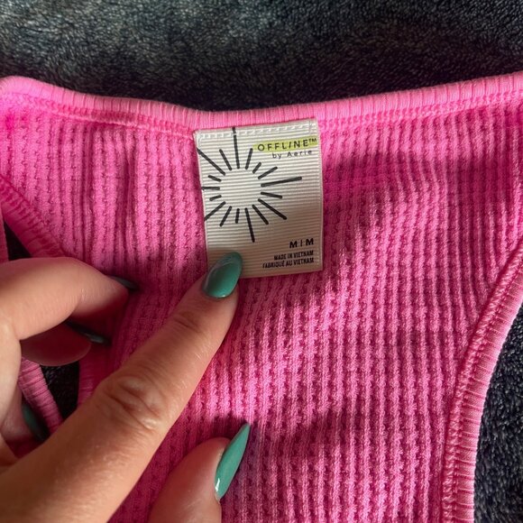 Like NEW Offline by Aerie Waffle Distressed Pink Pj set M - Picture 4 of 4